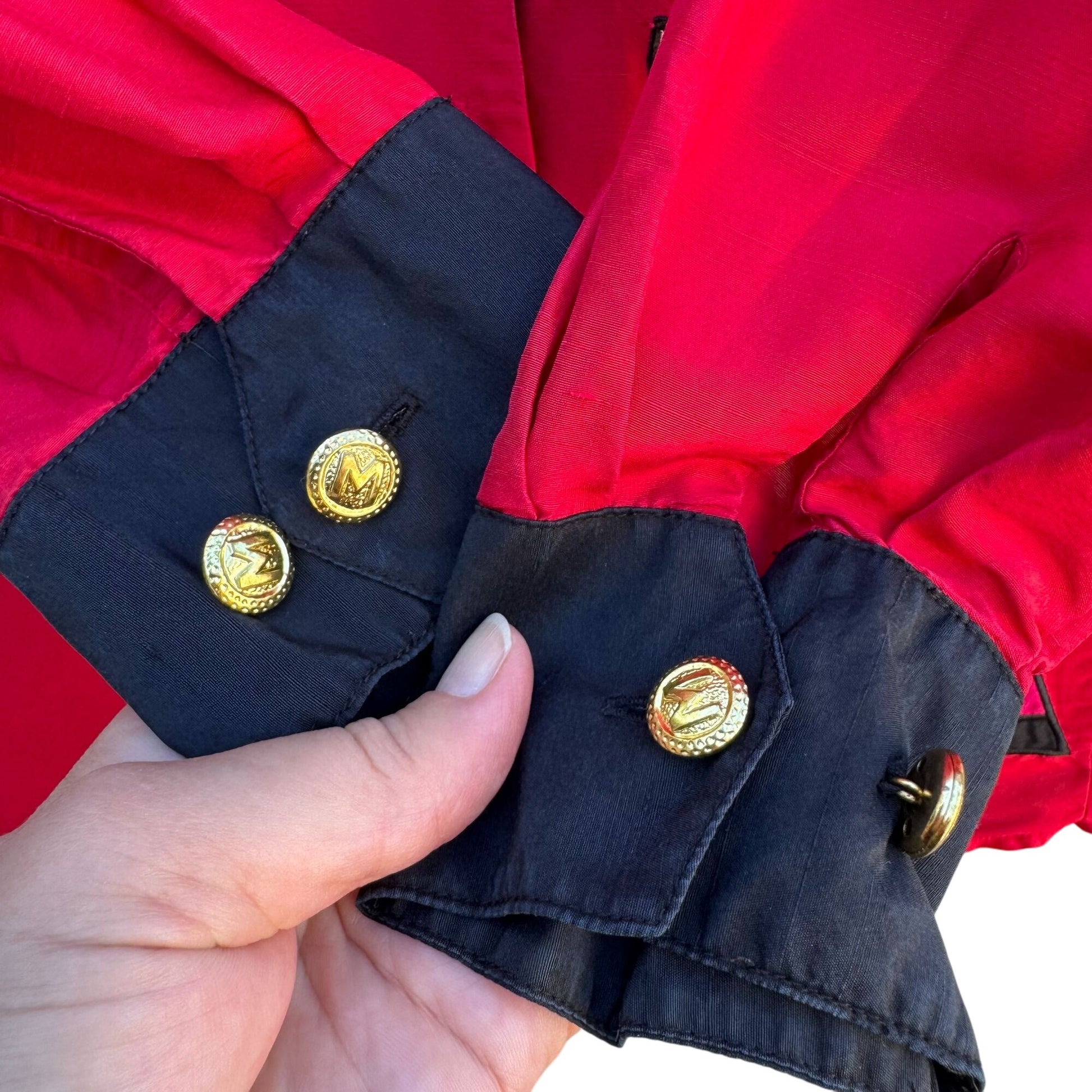 Bob Mackie Wearable Art Vintage Womens Embroidered Red Cat Print Silk Blouse S