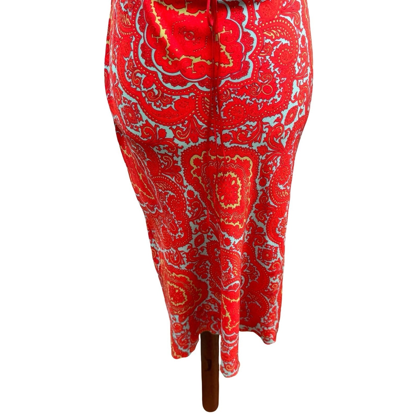 Poleci Vintage Y2K Paisley 100% Silk Ruffle Midi Dress Feminine Garden Party 6