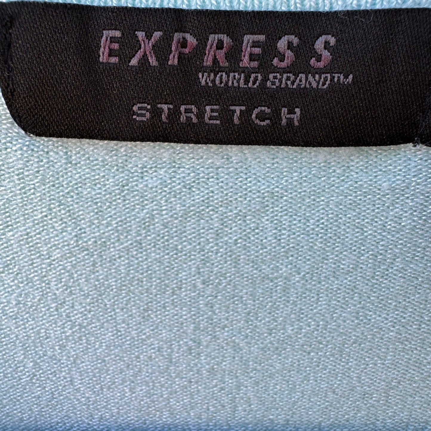 Express Y2K Pastel Blue Coastal Preppy Deep V-Neck Cap Sleeve Stretch Knit Top S
