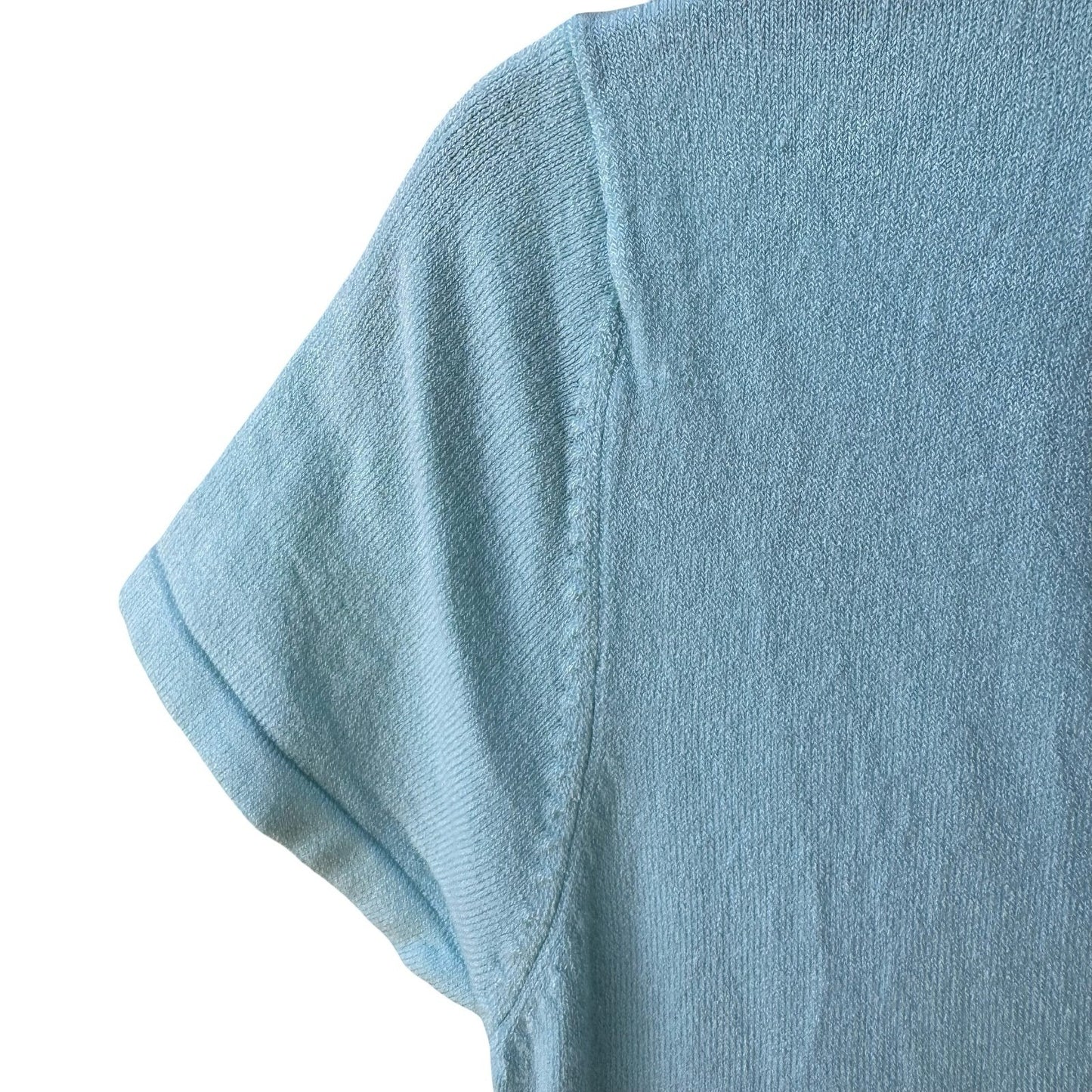 Express Y2K Pastel Blue Coastal Preppy Deep V-Neck Cap Sleeve Stretch Knit Top S