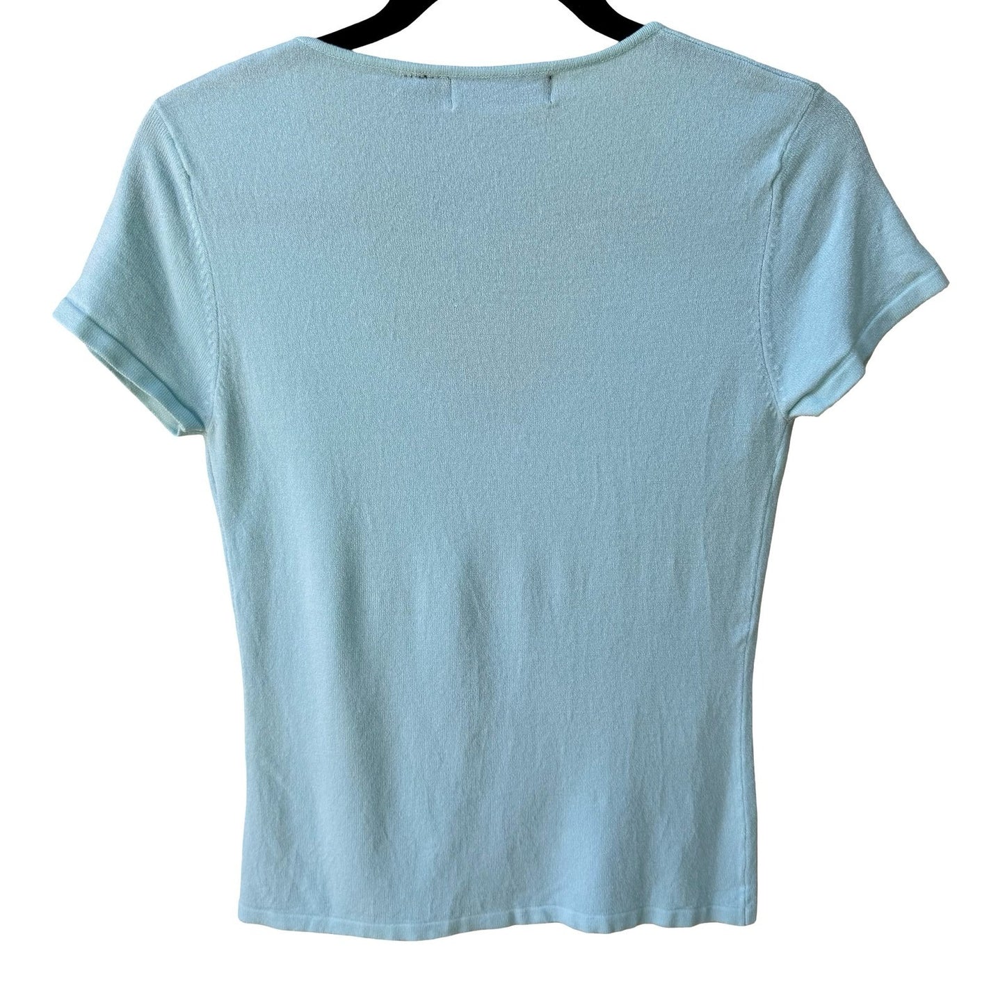 Express Y2K Pastel Blue Coastal Preppy Deep V-Neck Cap Sleeve Stretch Knit Top S