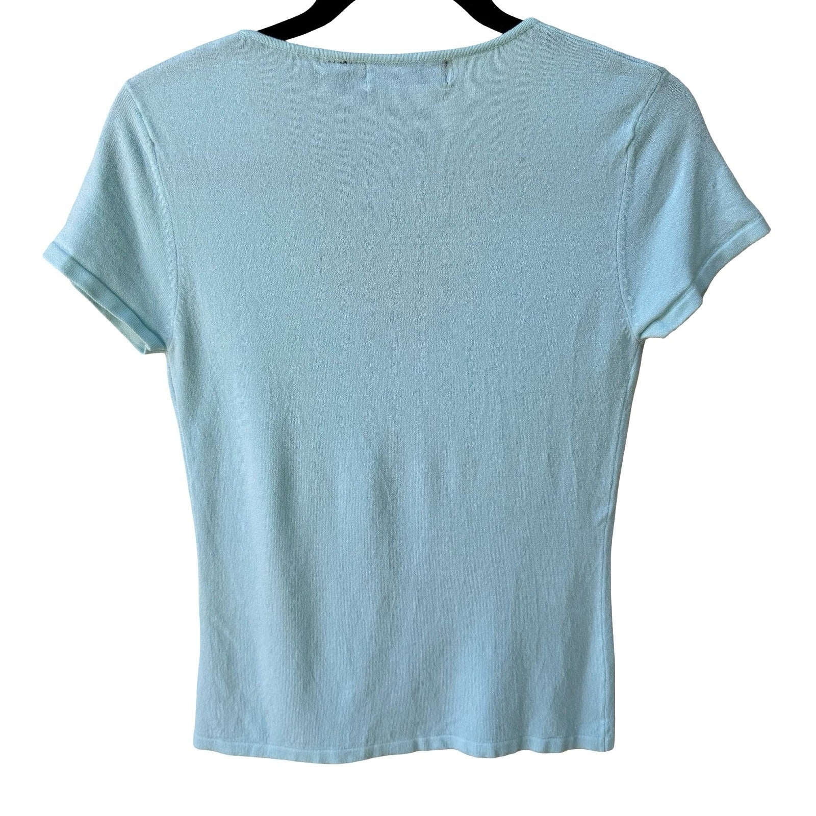 Express Y2K Pastel Blue Coastal Preppy Deep V-Neck Cap Sleeve Stretch Knit Top S