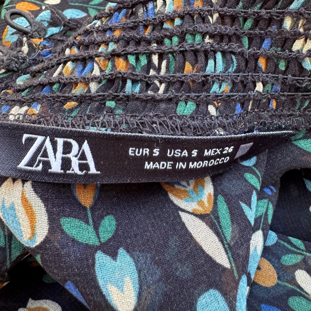 Zara Cottagecore Whimsigoth Boho Dark Floral Smocked Mock Neck Romper Black S