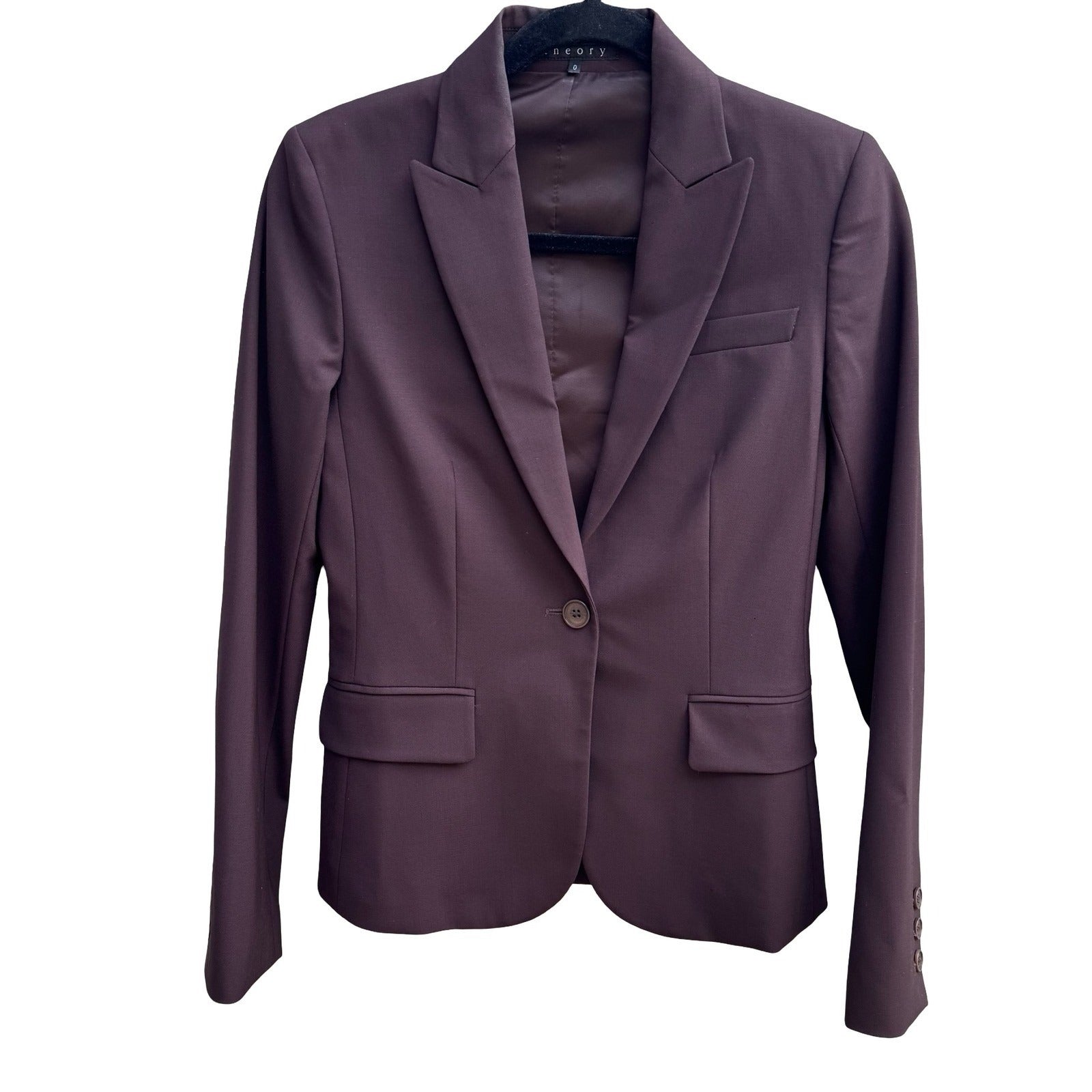 Theory Quiet Luxury Minimalist Old Money Wool Blend Tailored Blazer Brown Women