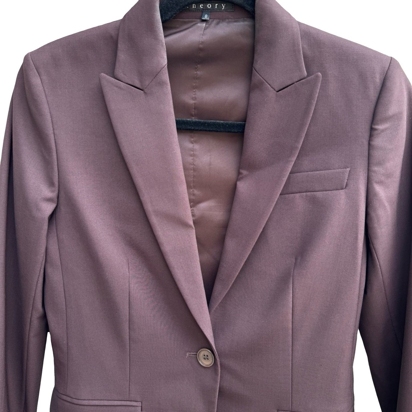 Theory Quiet Luxury Minimalist Old Money Wool Blend Tailored Blazer Brown Women