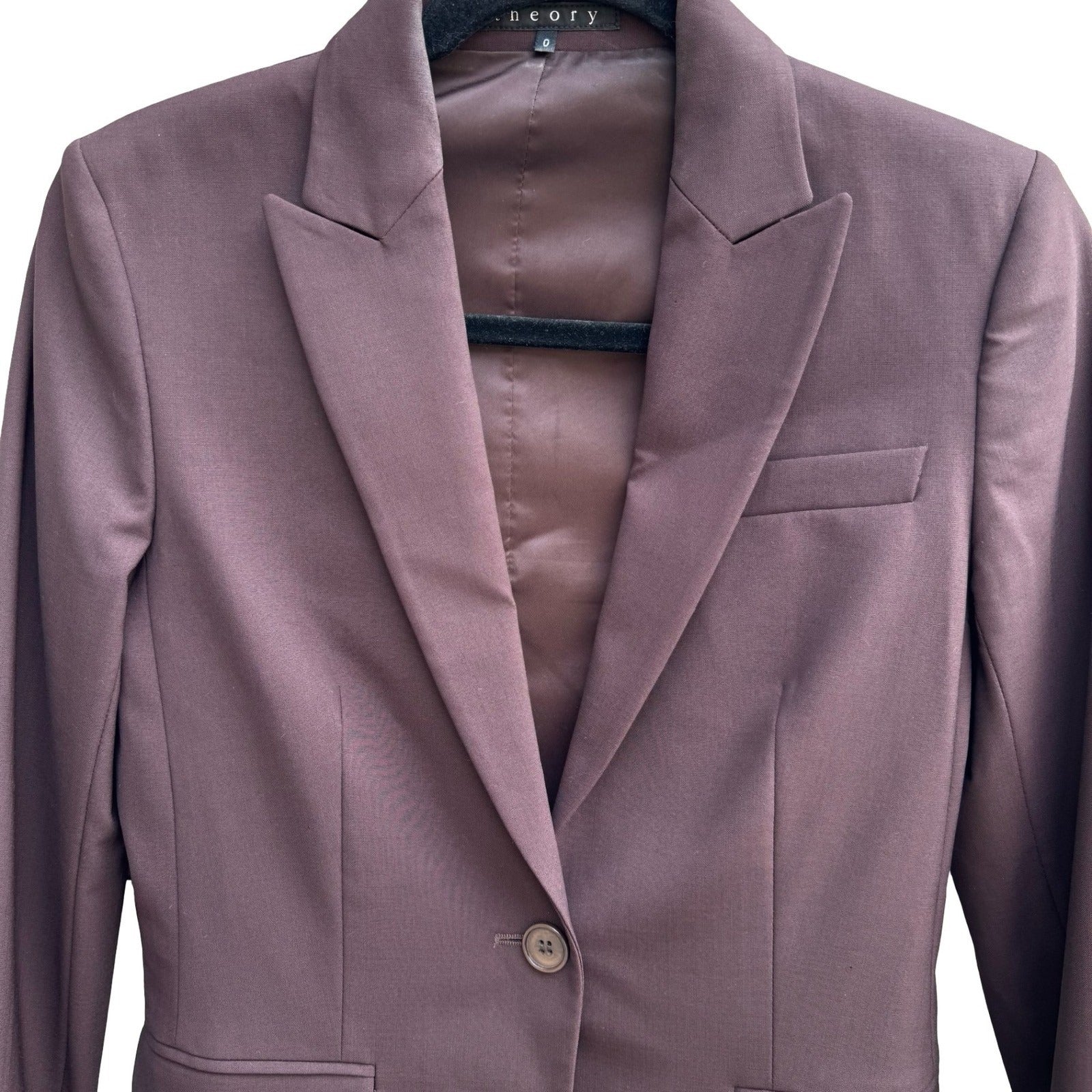 Theory Quiet Luxury Minimalist Old Money Wool Blend Tailored Blazer Brown Women