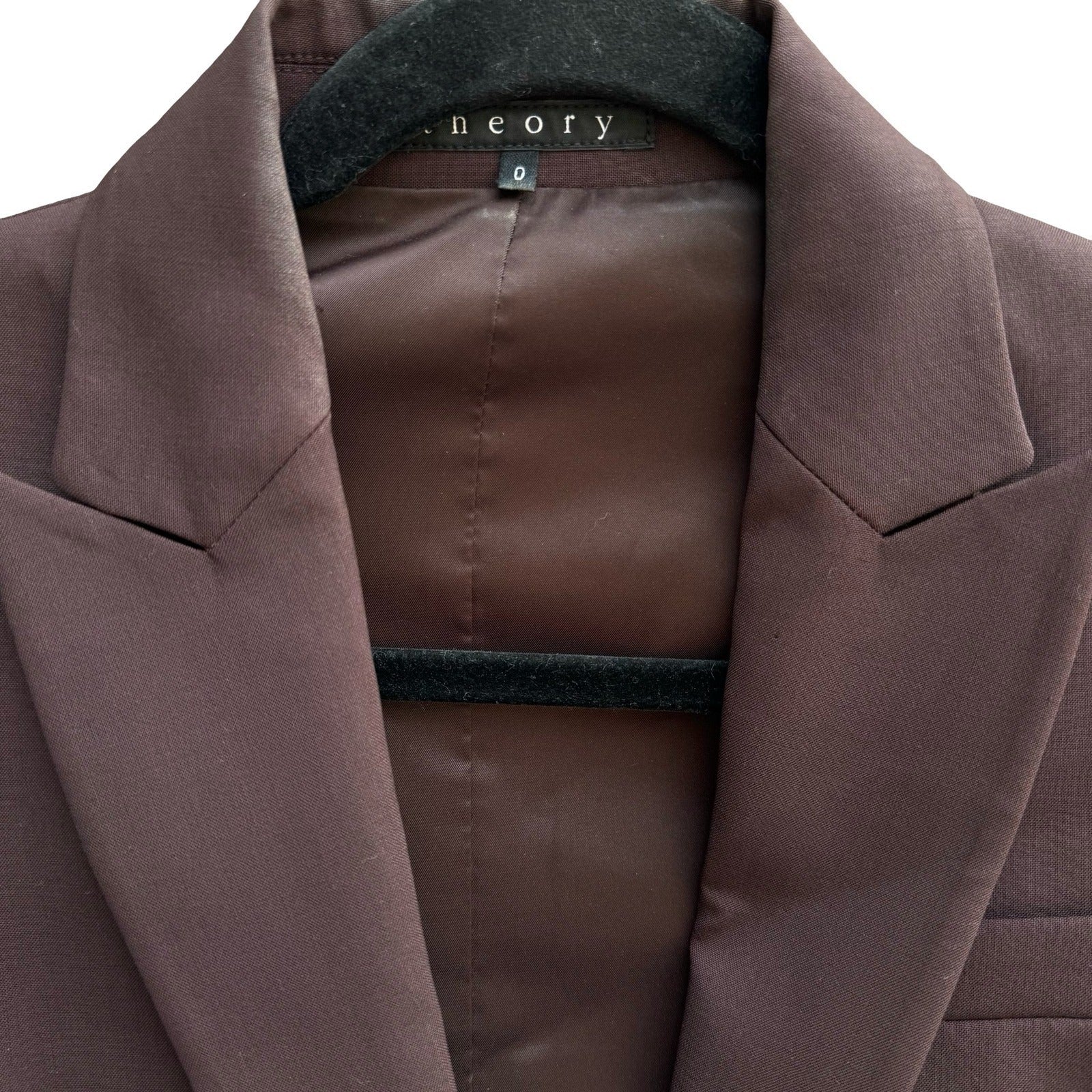 Theory Quiet Luxury Minimalist Old Money Wool Blend Tailored Blazer Brown Women