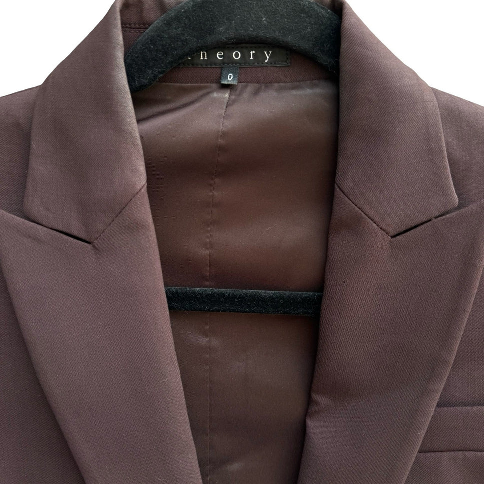 Theory Quiet Luxury Minimalist Old Money Wool Blend Tailored Blazer Brown Women