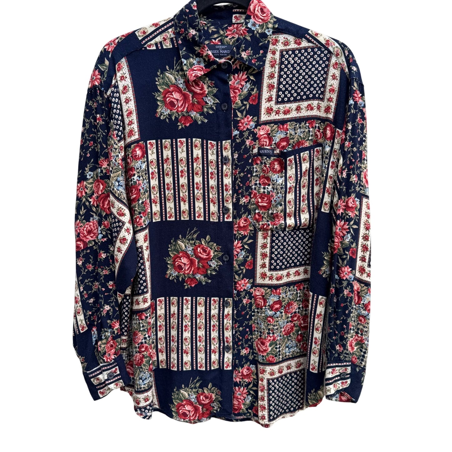 Guess By Georges Marciano Vintage Floral Patchwork Oversized Button-Up Shirt S