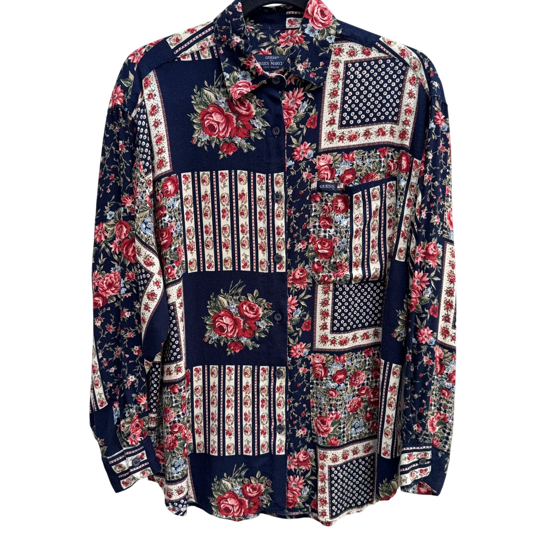 Guess By Georges Marciano Vintage Floral Patchwork Oversized Button-Up Shirt S
