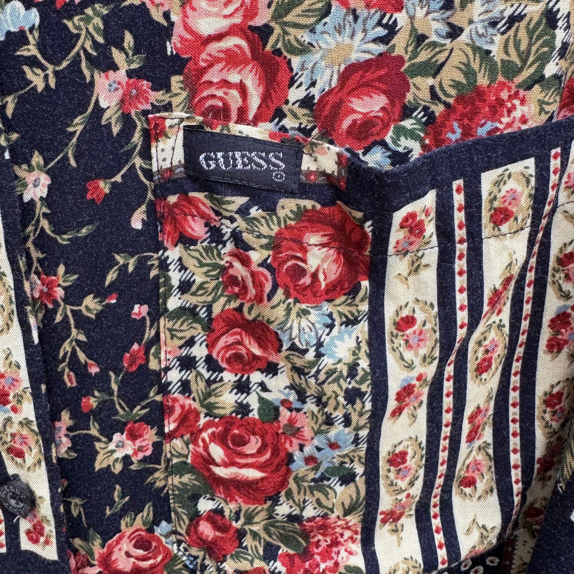 Guess By Georges Marciano Vintage Floral Patchwork Oversized Button-Up Shirt S