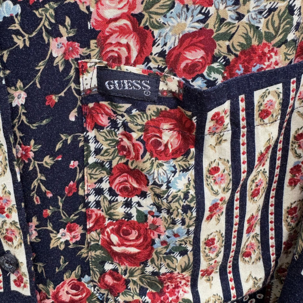 Guess By Georges Marciano Vintage Floral Patchwork Oversized Button-Up Shirt S
