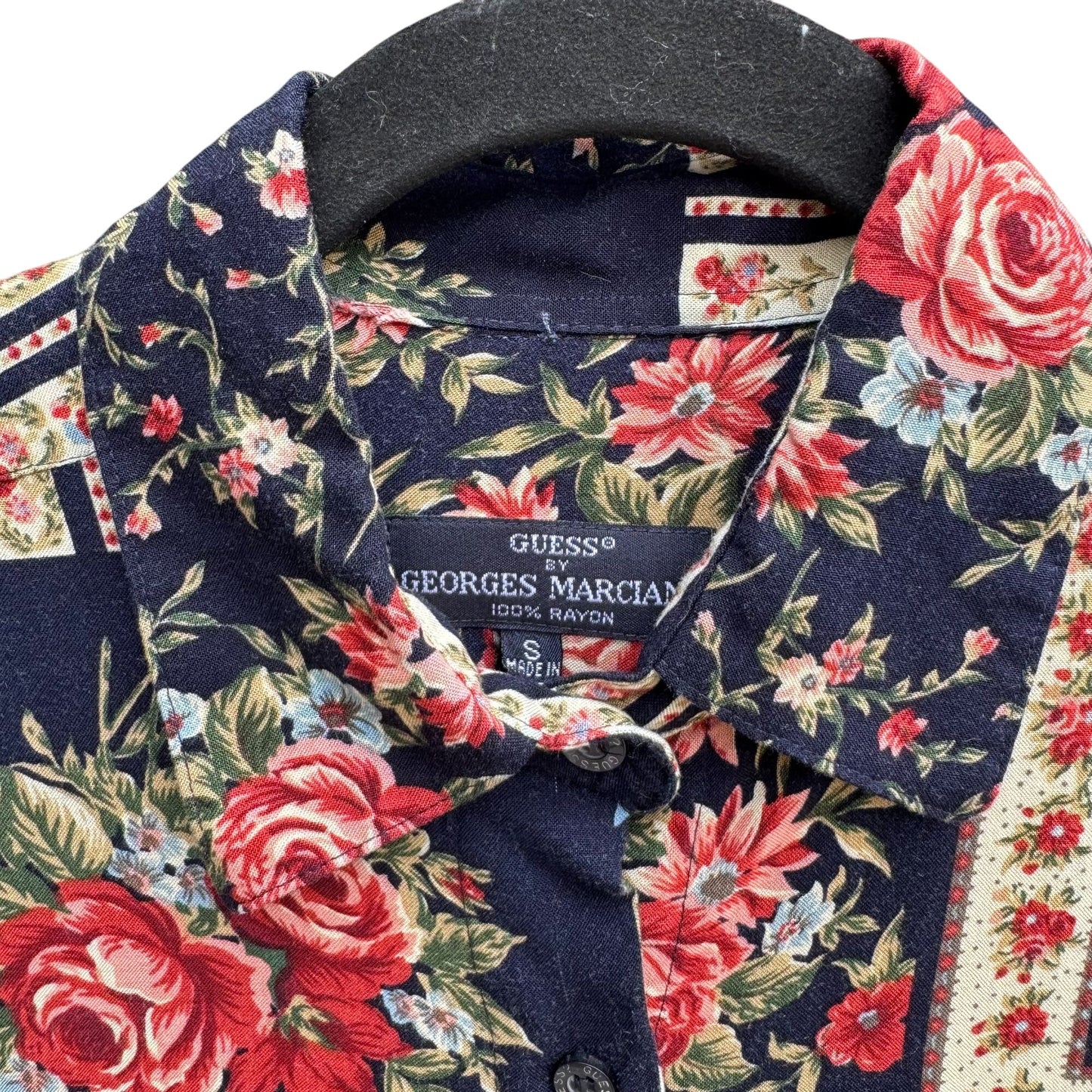 Guess By Georges Marciano Vintage Floral Patchwork Oversized Button-Up Shirt S