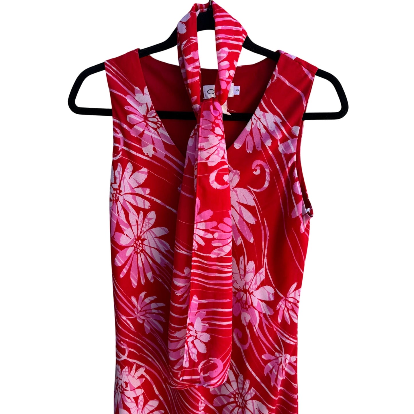 CDC Vintage Y2K Womens Red Floral Sleeveless Bias Cut Ruffle Hem Dress Scarf 6