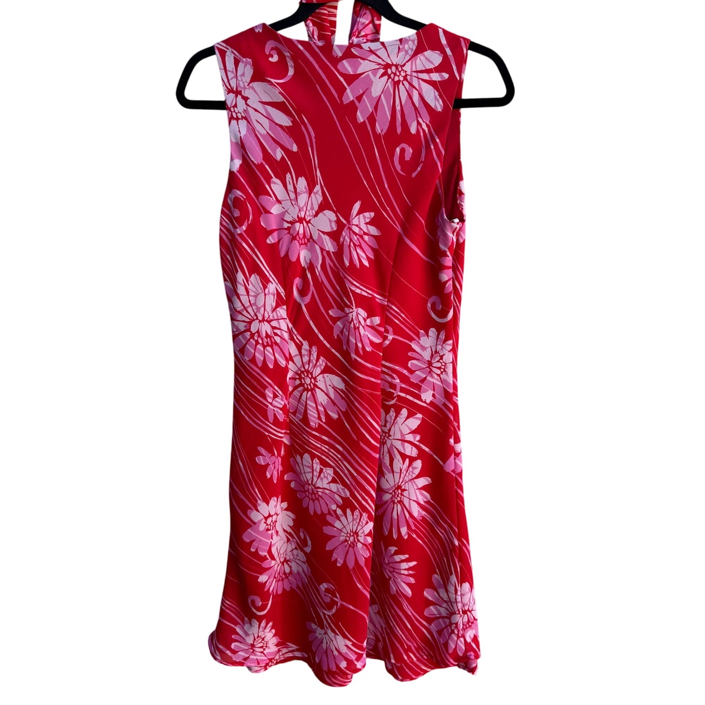 CDC Vintage Y2K Womens Red Floral Sleeveless Bias Cut Ruffle Hem Dress Scarf 6