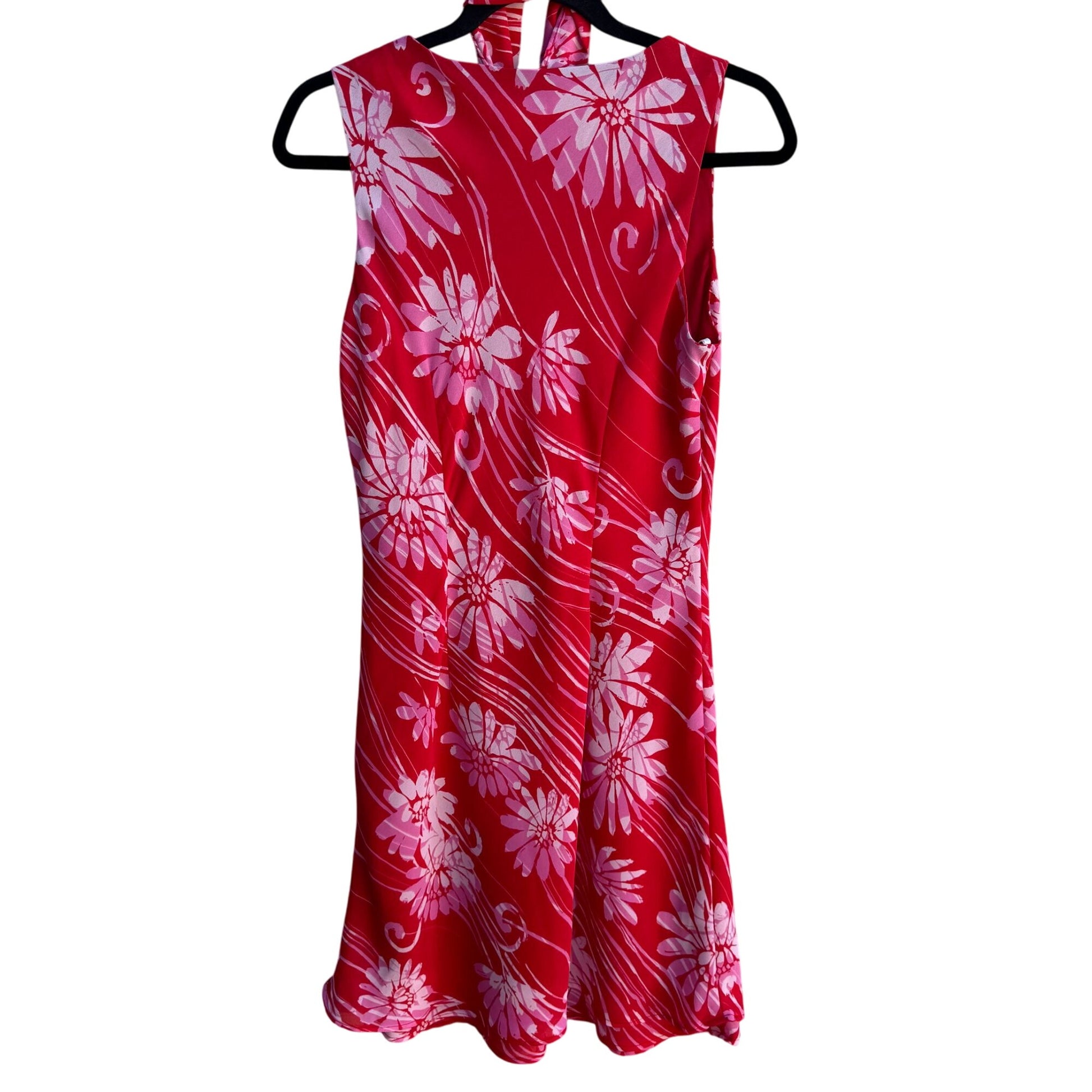 CDC Vintage Y2K Womens Red Floral Sleeveless Bias Cut Ruffle Hem Dress Scarf 6