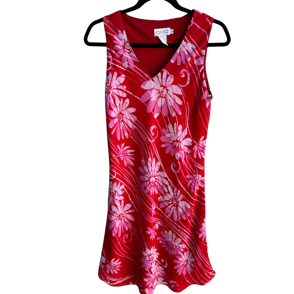 CDC Vintage Y2K Womens Red Floral Sleeveless Bias Cut Ruffle Hem Dress Scarf 6
