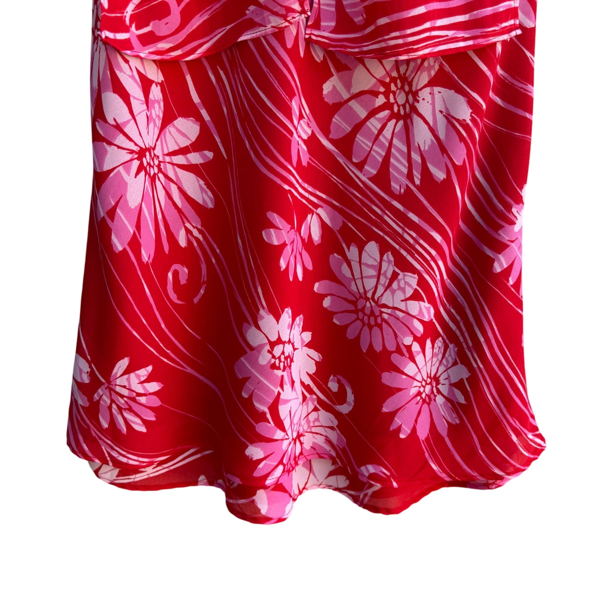 CDC Vintage Y2K Womens Red Floral Sleeveless Bias Cut Ruffle Hem Dress Scarf 6