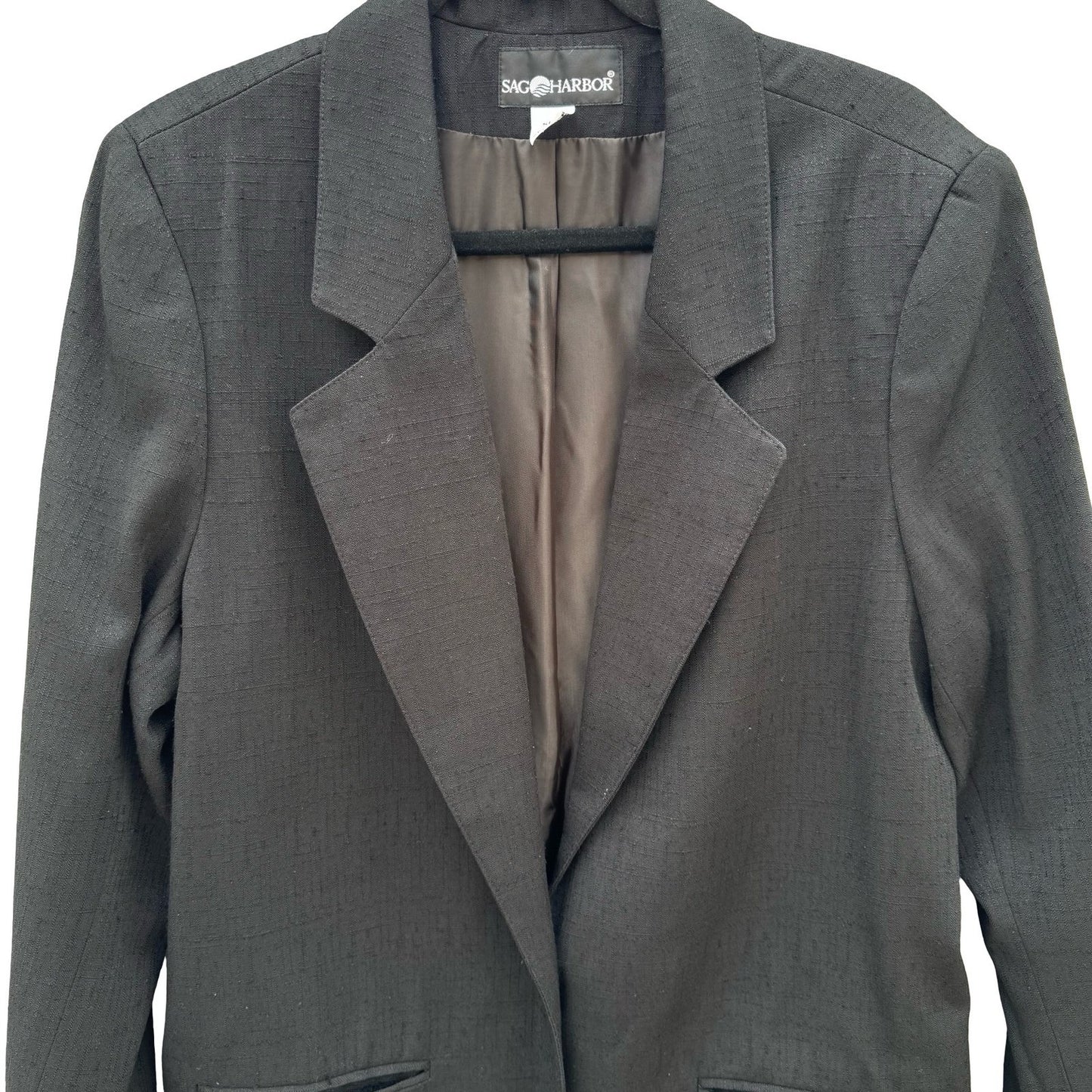 Sag Harbor Vintage 90s Womens Black Textured Slub Blazer Gold Buttons Size 16
