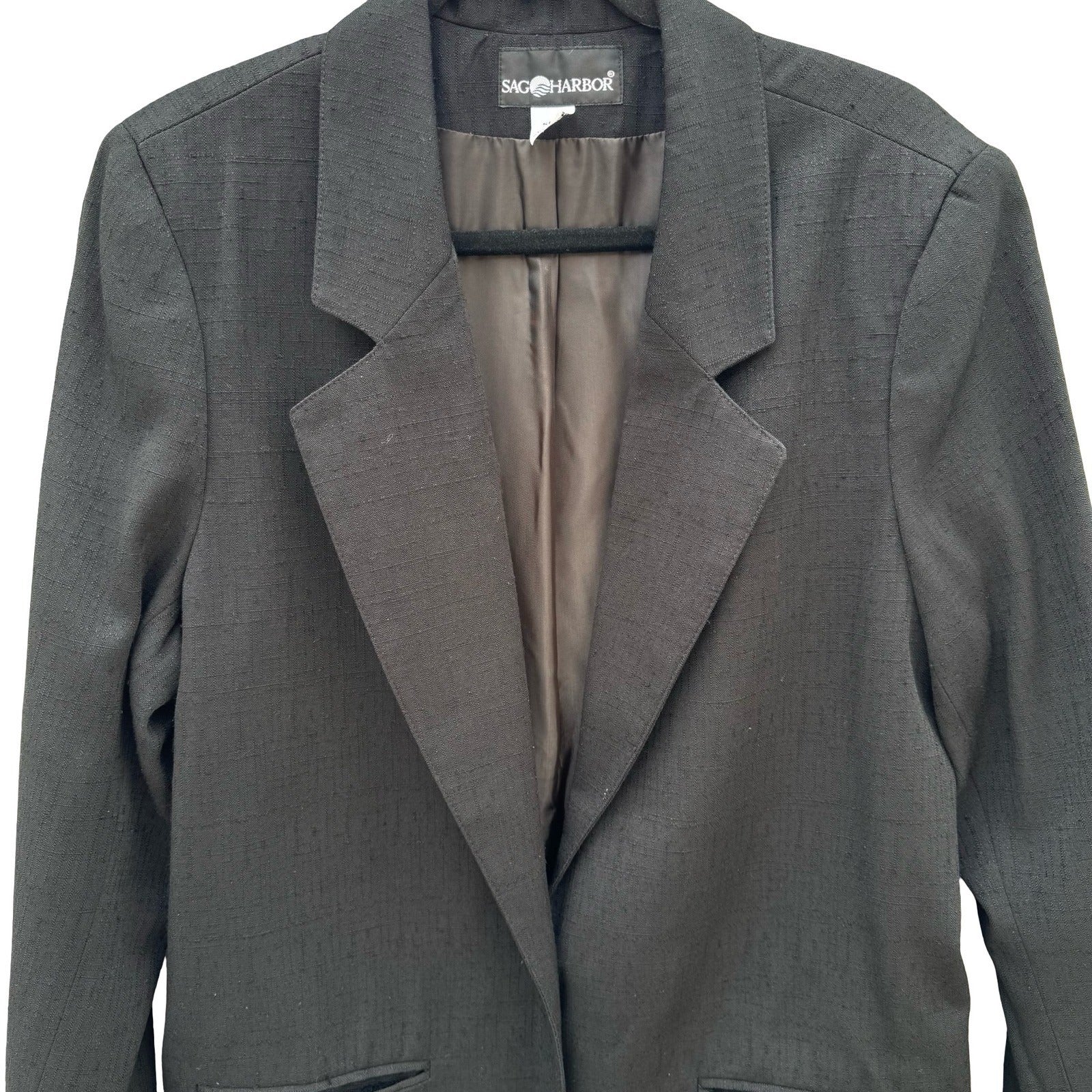 Sag Harbor Vintage 90s Womens Black Textured Slub Blazer Gold Buttons Size 16
