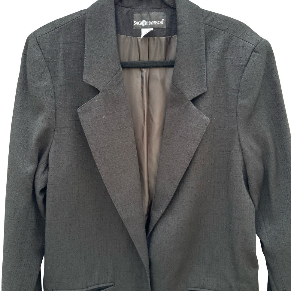 Sag Harbor Vintage 90s Womens Black Textured Slub Blazer Gold Buttons Size 16