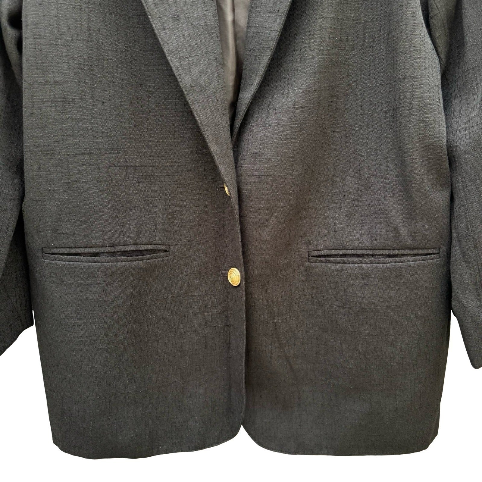 Sag Harbor Vintage 90s Womens Black Textured Slub Blazer Gold Buttons Size 16