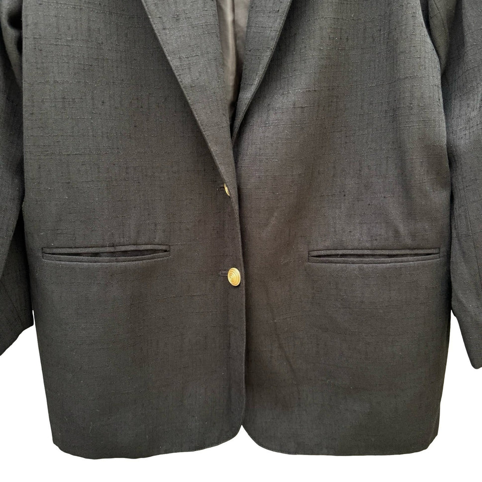 Sag Harbor Vintage 90s Womens Black Textured Slub Blazer Gold Buttons Size 16