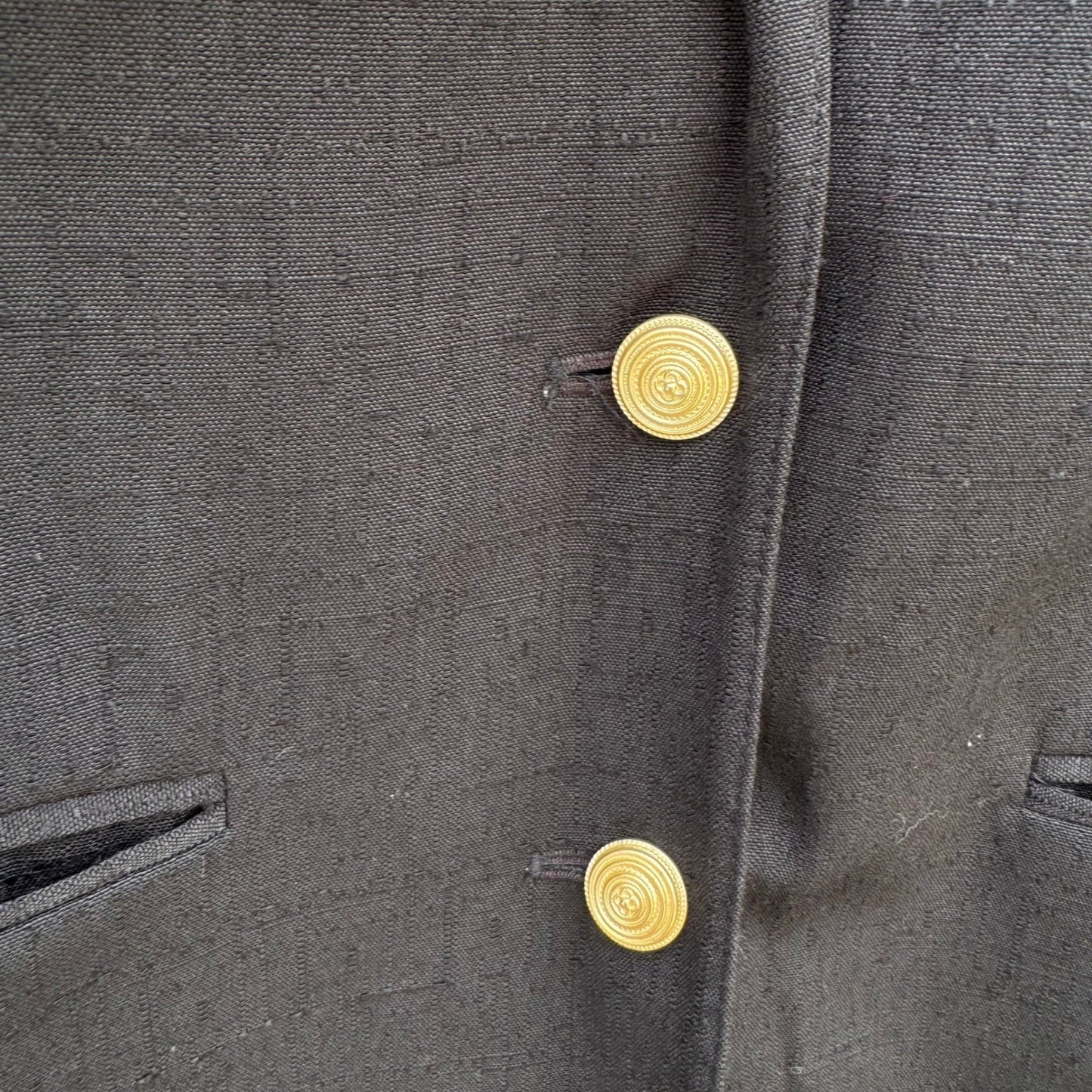 Sag Harbor Vintage 90s Womens Black Textured Slub Blazer Gold Buttons Size 16