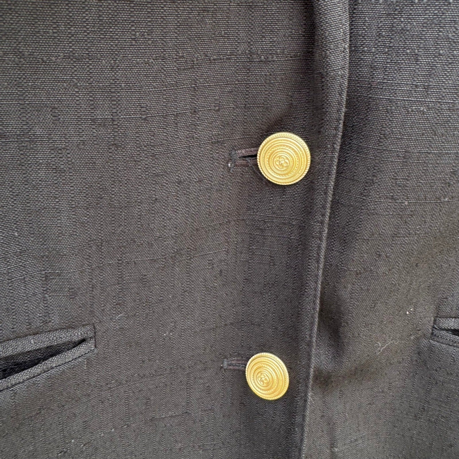Sag Harbor Vintage 90s Womens Black Textured Slub Blazer Gold Buttons Size 16