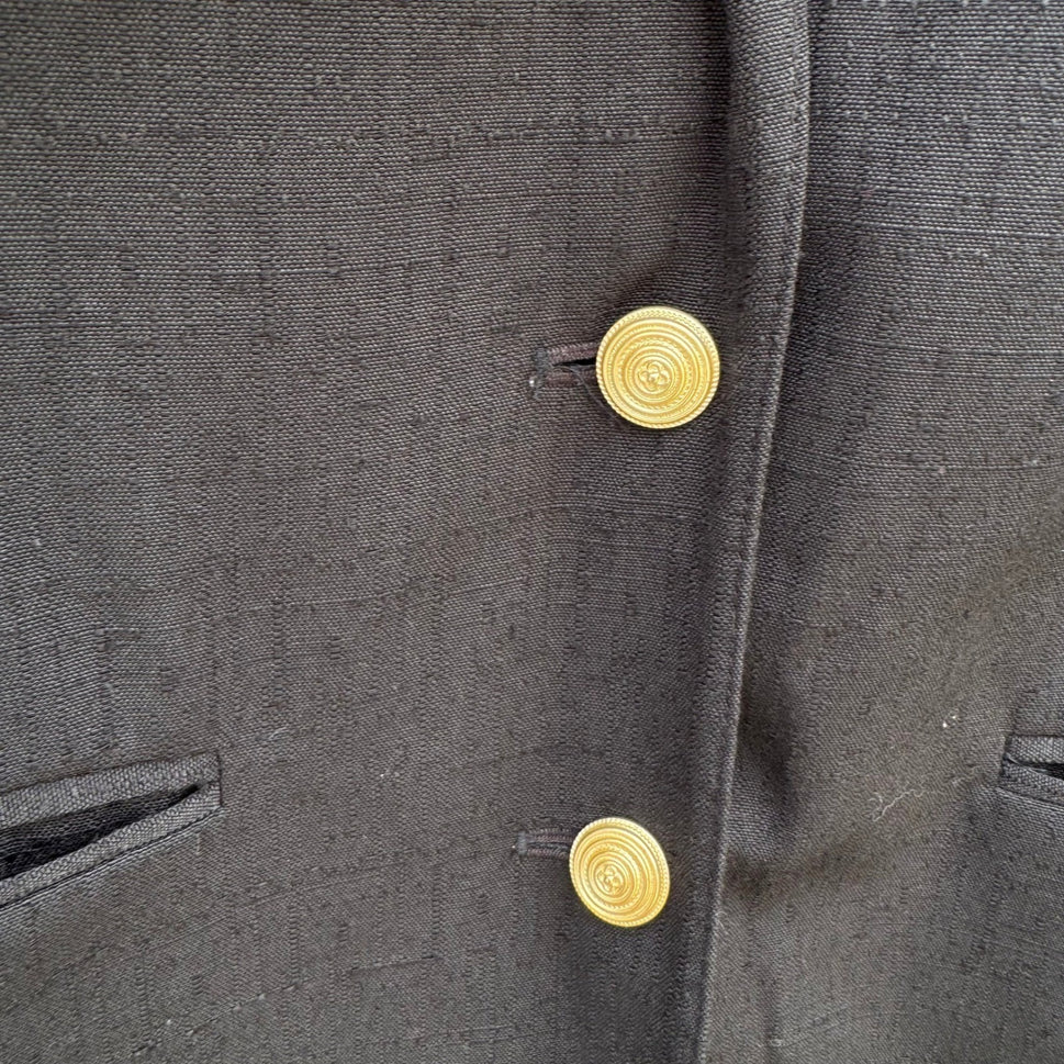 Sag Harbor Vintage 90s Womens Black Textured Slub Blazer Gold Buttons Size 16