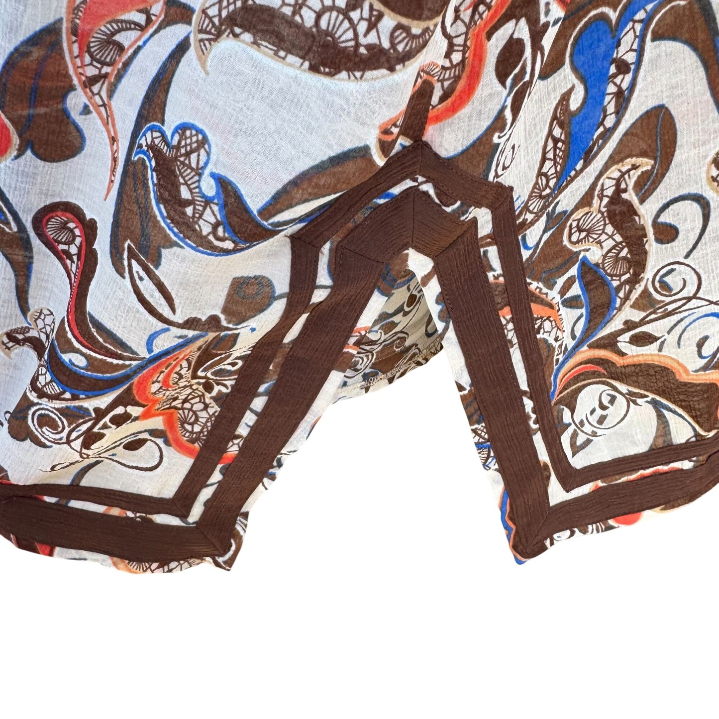 Maggie Barnes Womens Beaded Paisley Boho Flowy Brown Semi Sheer Tunic Blouse 3X