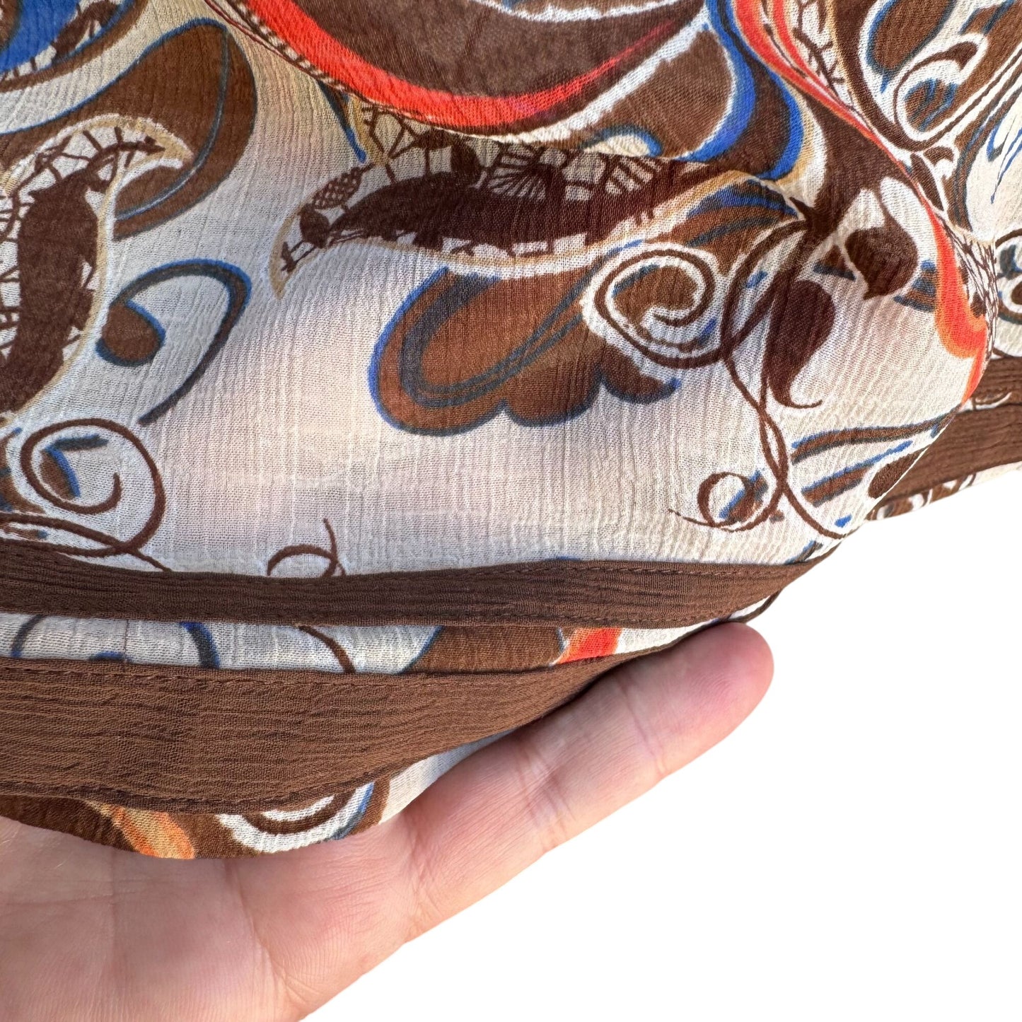 Maggie Barnes Womens Beaded Paisley Boho Flowy Brown Semi Sheer Tunic Blouse 3X