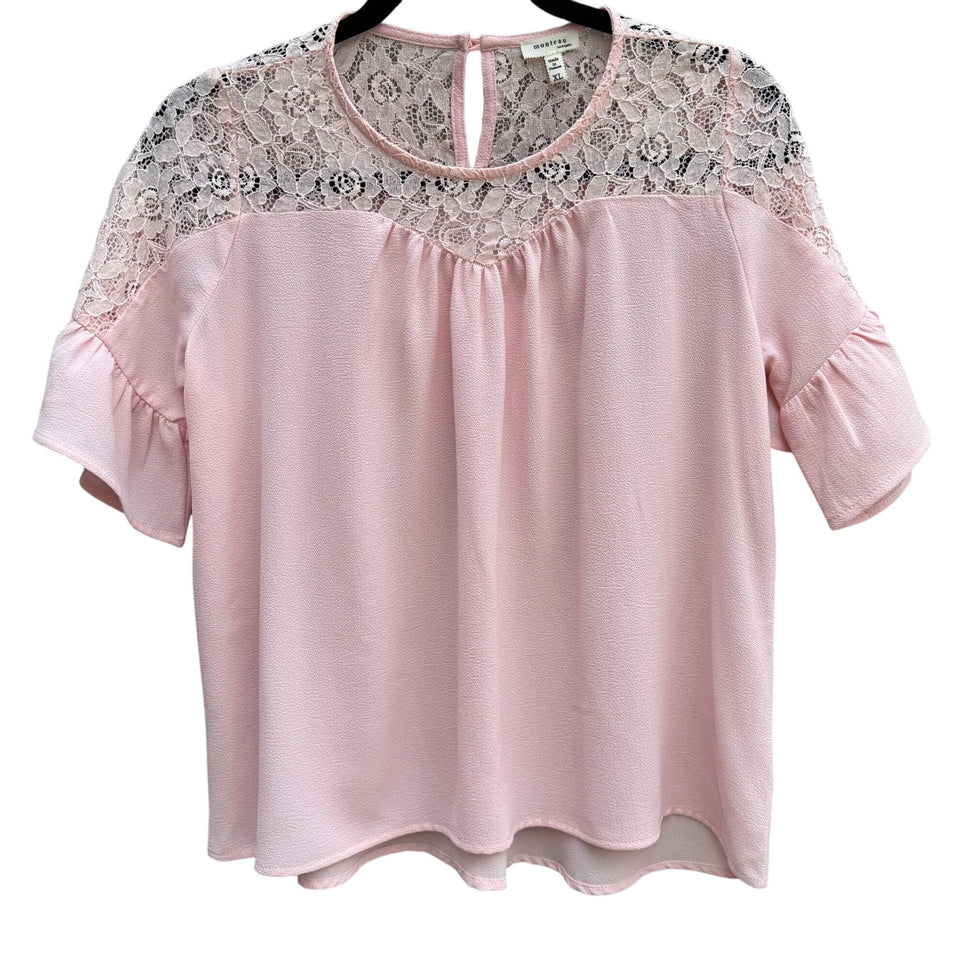 Monteau Womens Pink Lace Yoke Boho Party Flutter Sleeves Blouse Shirt Top L