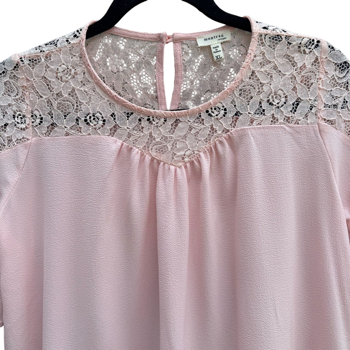 Monteau Womens Pink Lace Yoke Boho Party Flutter Sleeves Blouse Shirt Top L