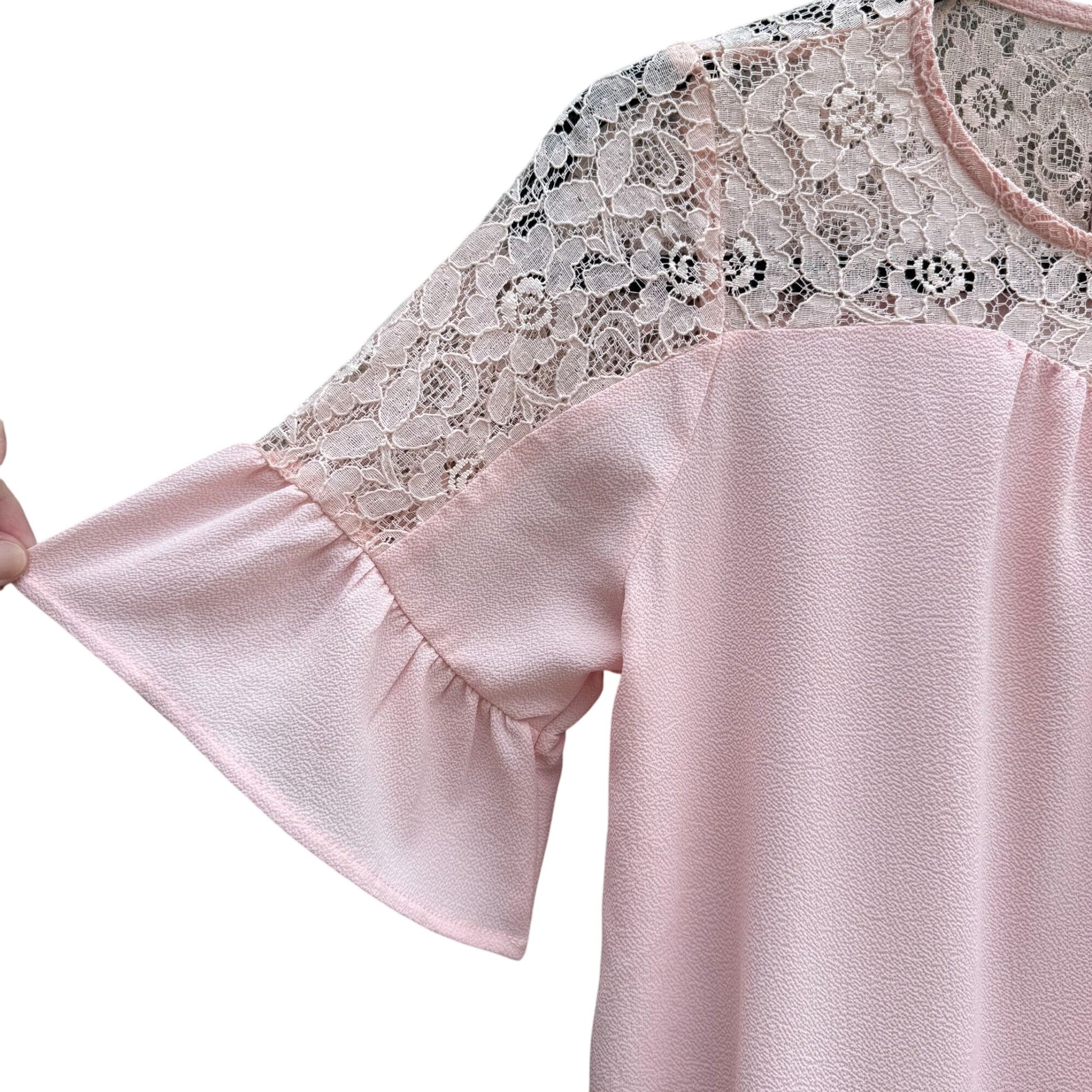 Monteau Womens Pink Lace Yoke Boho Party Flutter Sleeves Blouse Shirt Top L
