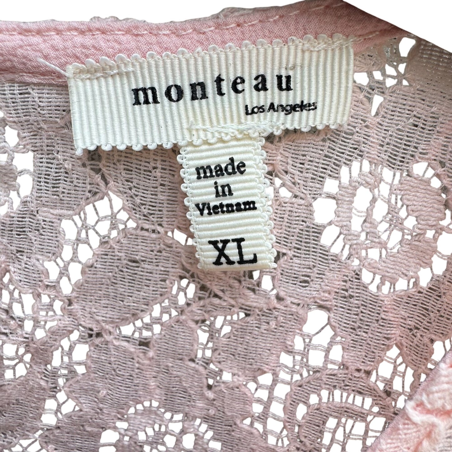 Monteau Womens Pink Lace Yoke Boho Party Flutter Sleeves Blouse Shirt Top L