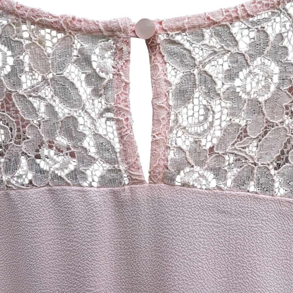 Monteau Womens Pink Lace Yoke Boho Party Flutter Sleeves Blouse Shirt Top L