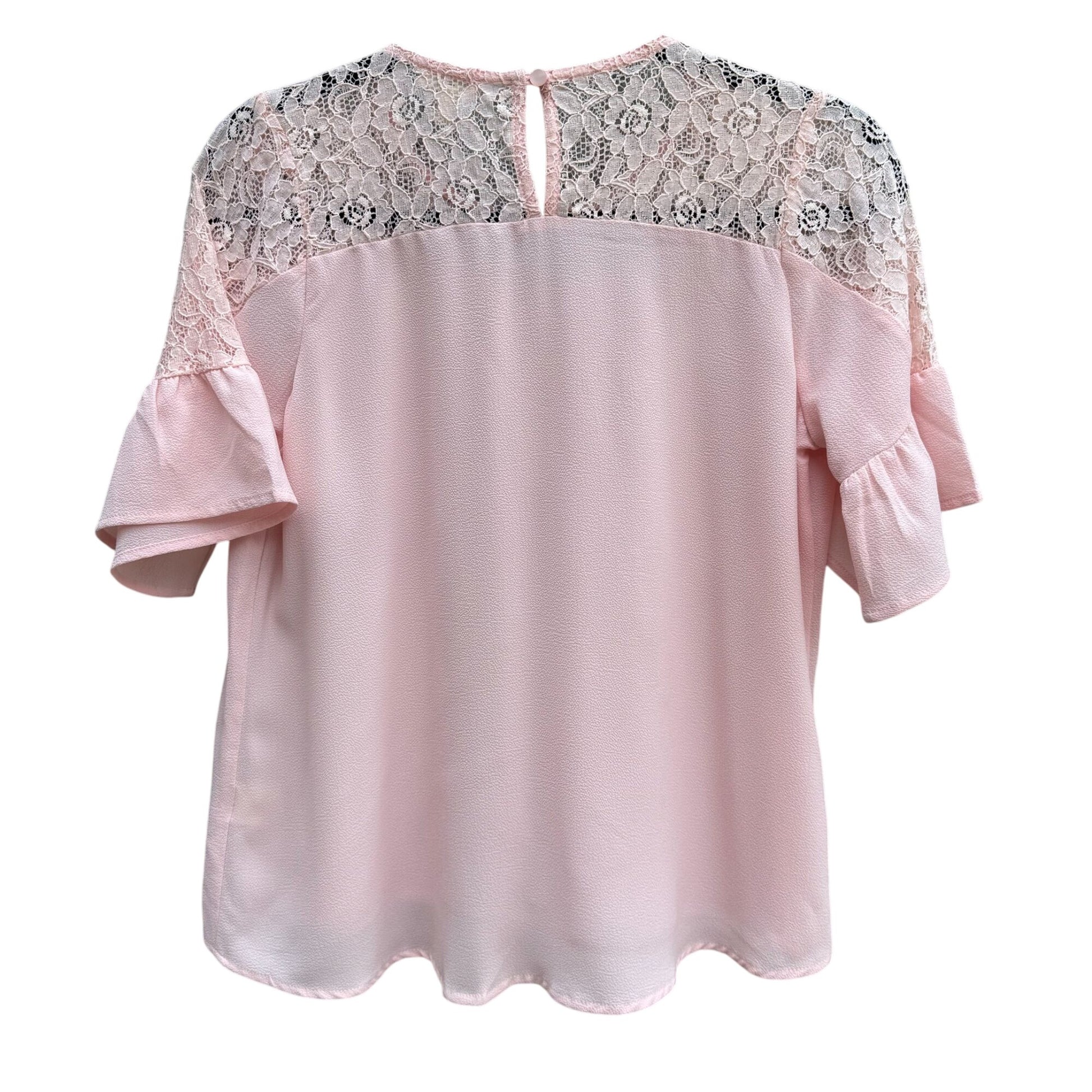 Monteau Womens Pink Lace Yoke Boho Party Flutter Sleeves Blouse Shirt Top L