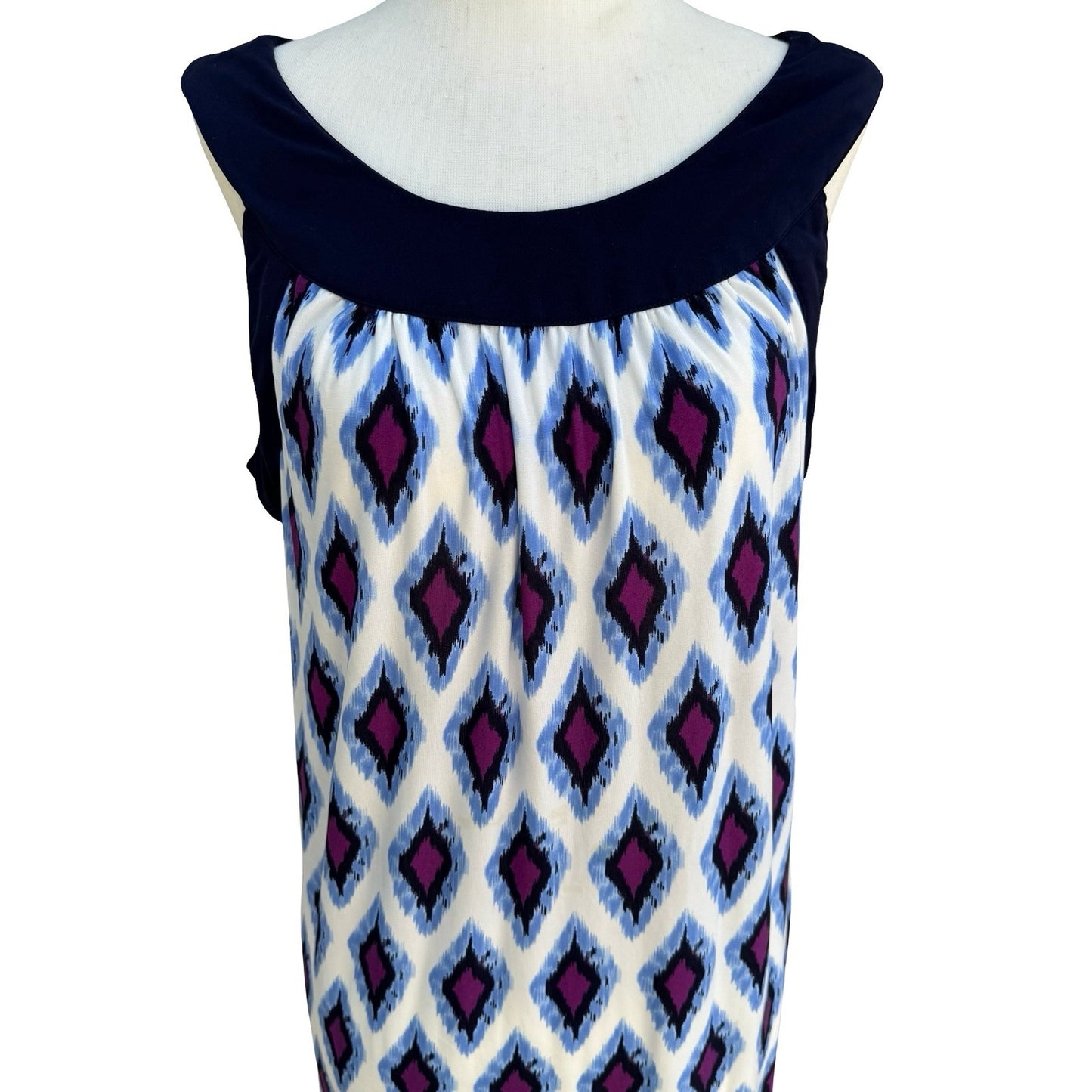 John Paul Richard Boho Art Deco Blue Ikat Diamond Print Sleeveless Midi Dress L