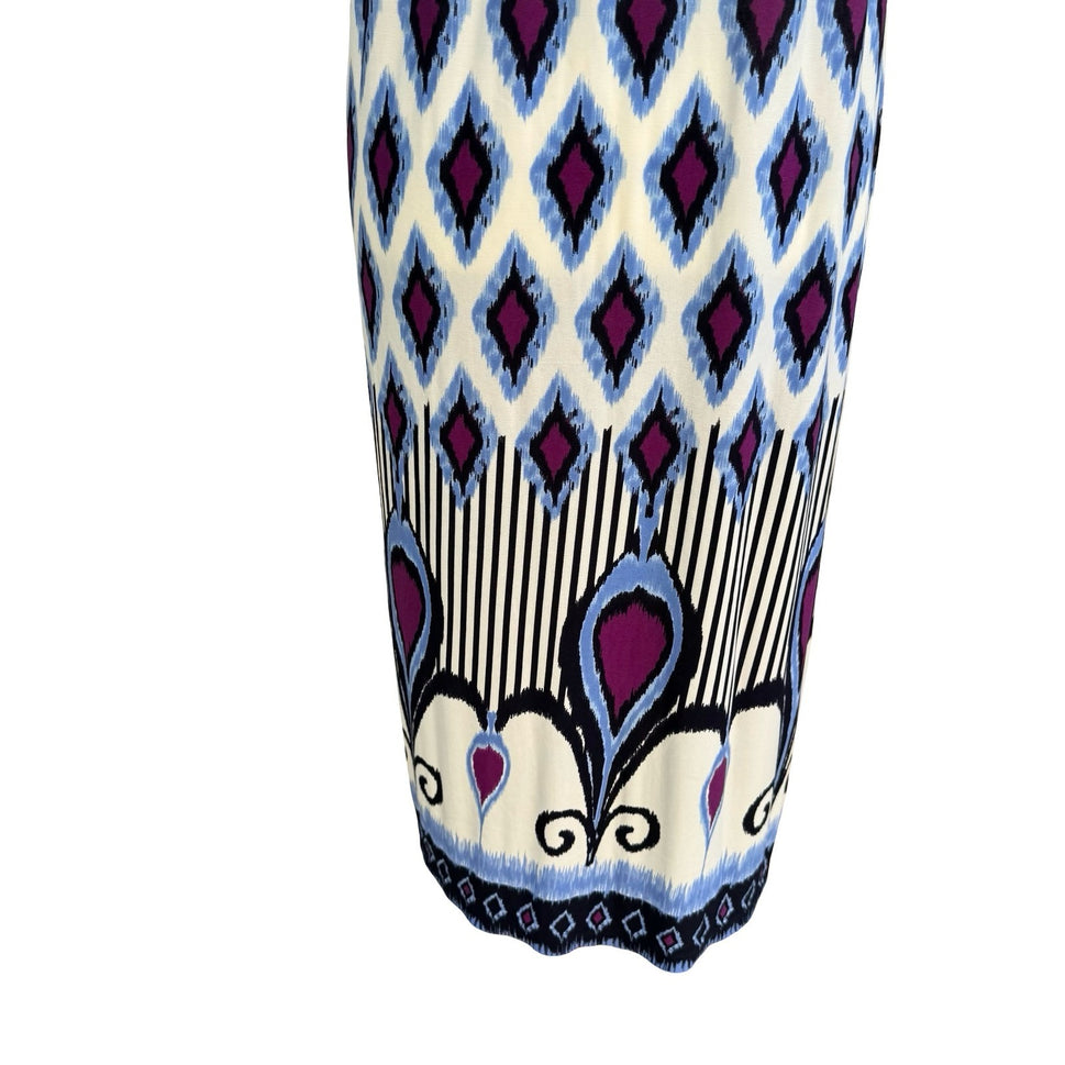 John Paul Richard Boho Art Deco Blue Ikat Diamond Print Sleeveless Midi Dress L