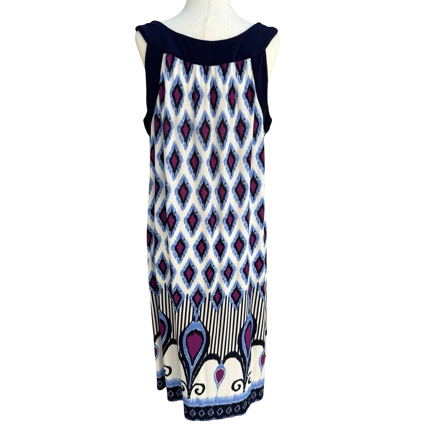 John Paul Richard Boho Art Deco Blue Ikat Diamond Print Sleeveless Midi Dress L