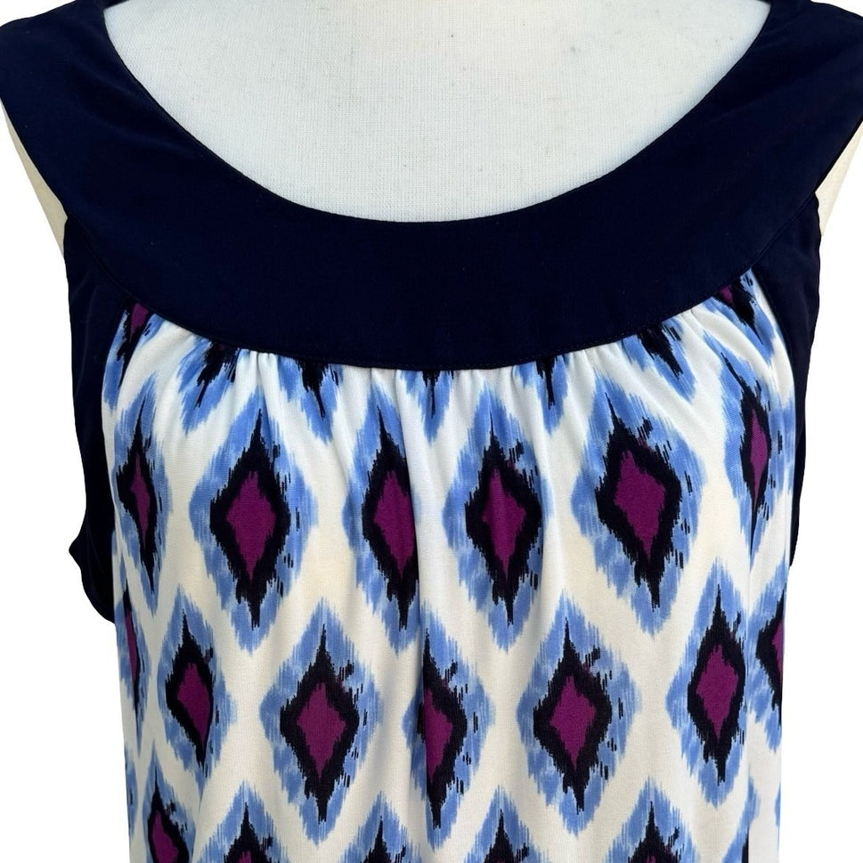 John Paul Richard Boho Art Deco Blue Ikat Diamond Print Sleeveless Midi Dress L