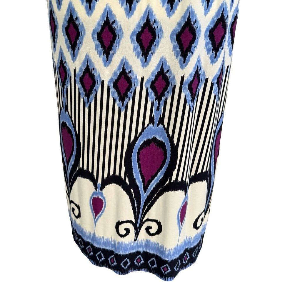 John Paul Richard Boho Art Deco Blue Ikat Diamond Print Sleeveless Midi Dress L