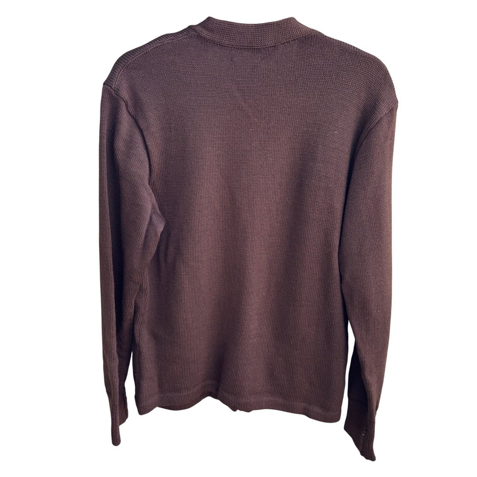 Nallys Career Apparel Vintage Brown Button Front V-Neck Cardigan Sweater Pockets