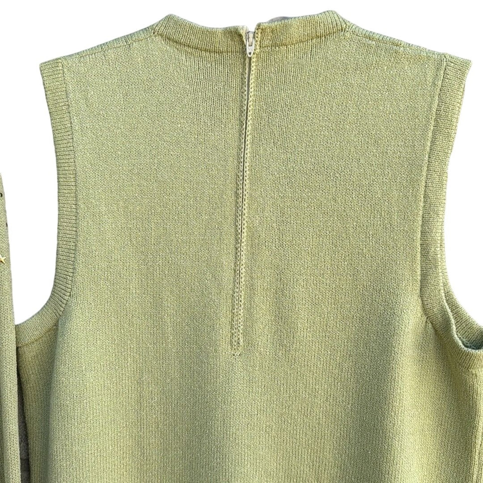 Elisabeth Custom Knits Light Green Sweater Set With Gold Star Embellishments - M