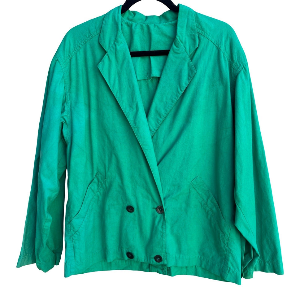 Vintage 80s Emerald Green 2 Piece Blazer Tapered Pants Set Textured Suit L/XL