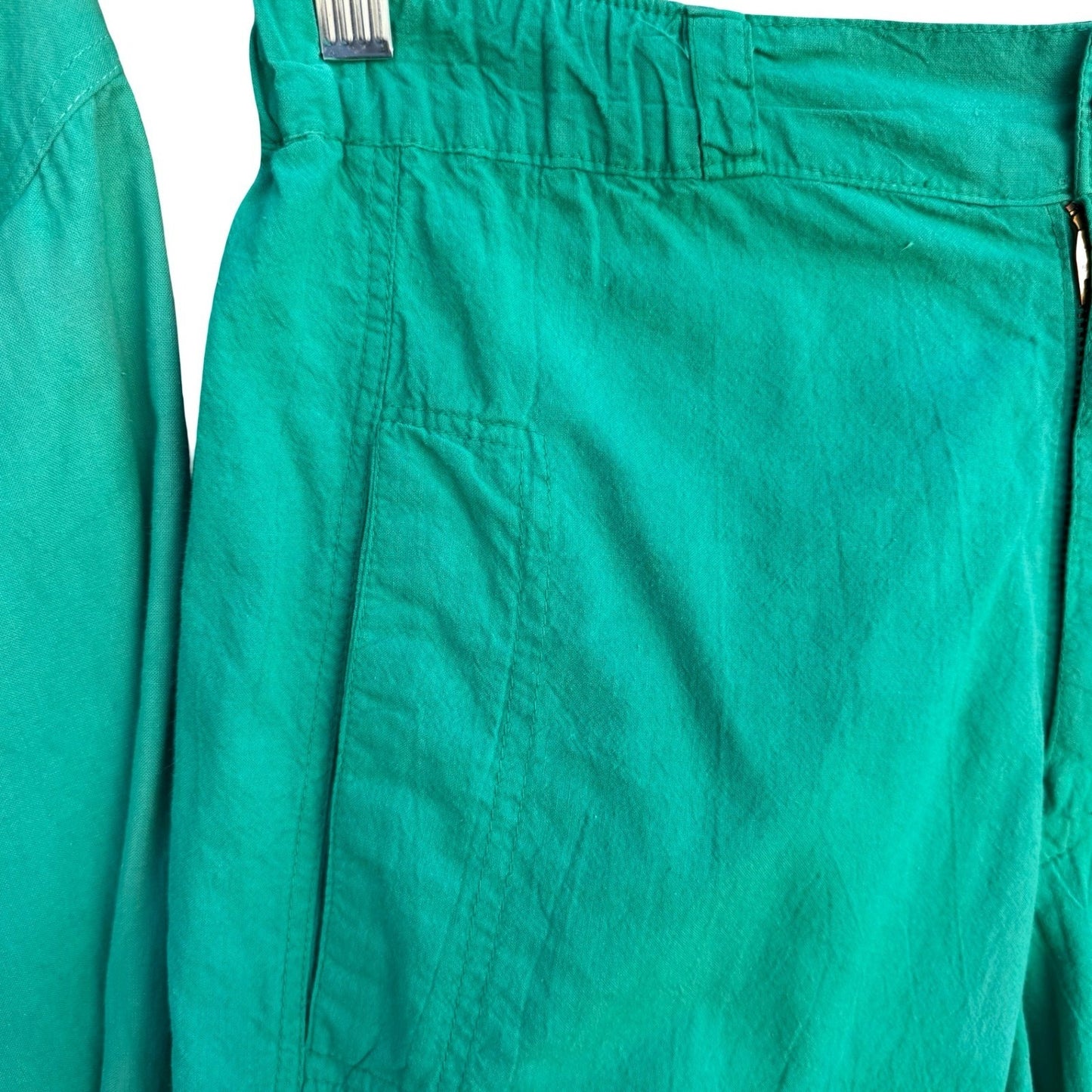 Vintage 80s Emerald Green 2 Piece Blazer Tapered Pants Set Textured Suit L/XL