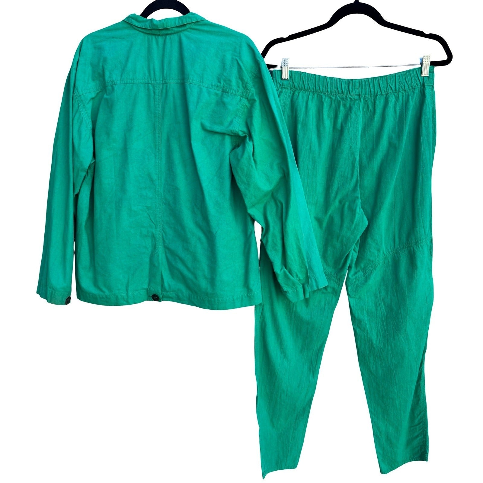 Vintage 80s Emerald Green 2 Piece Blazer Tapered Pants Set Textured Suit L/XL
