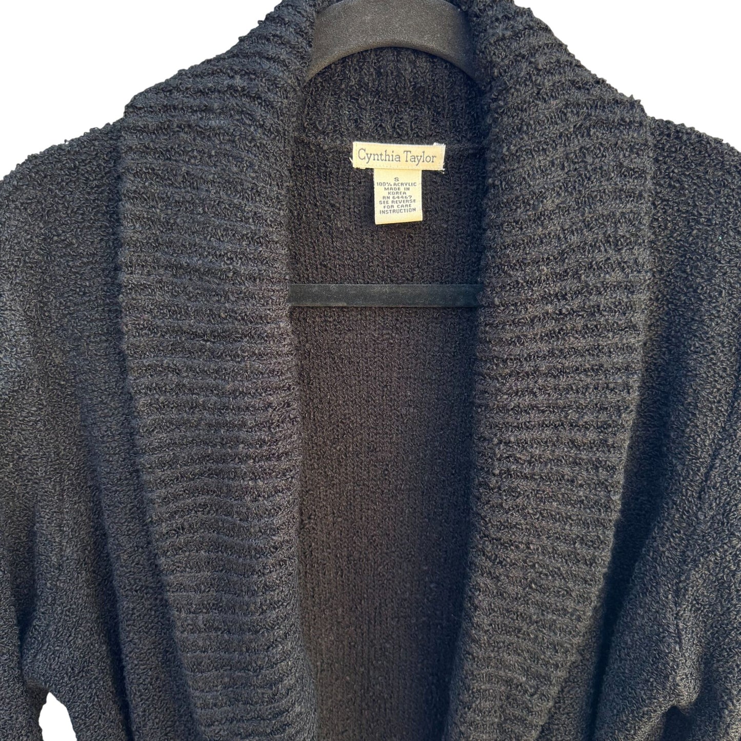 Cynthia Taylor Black Shawl Collar Belted Knit Long Sleeve Cardigan Sweater S