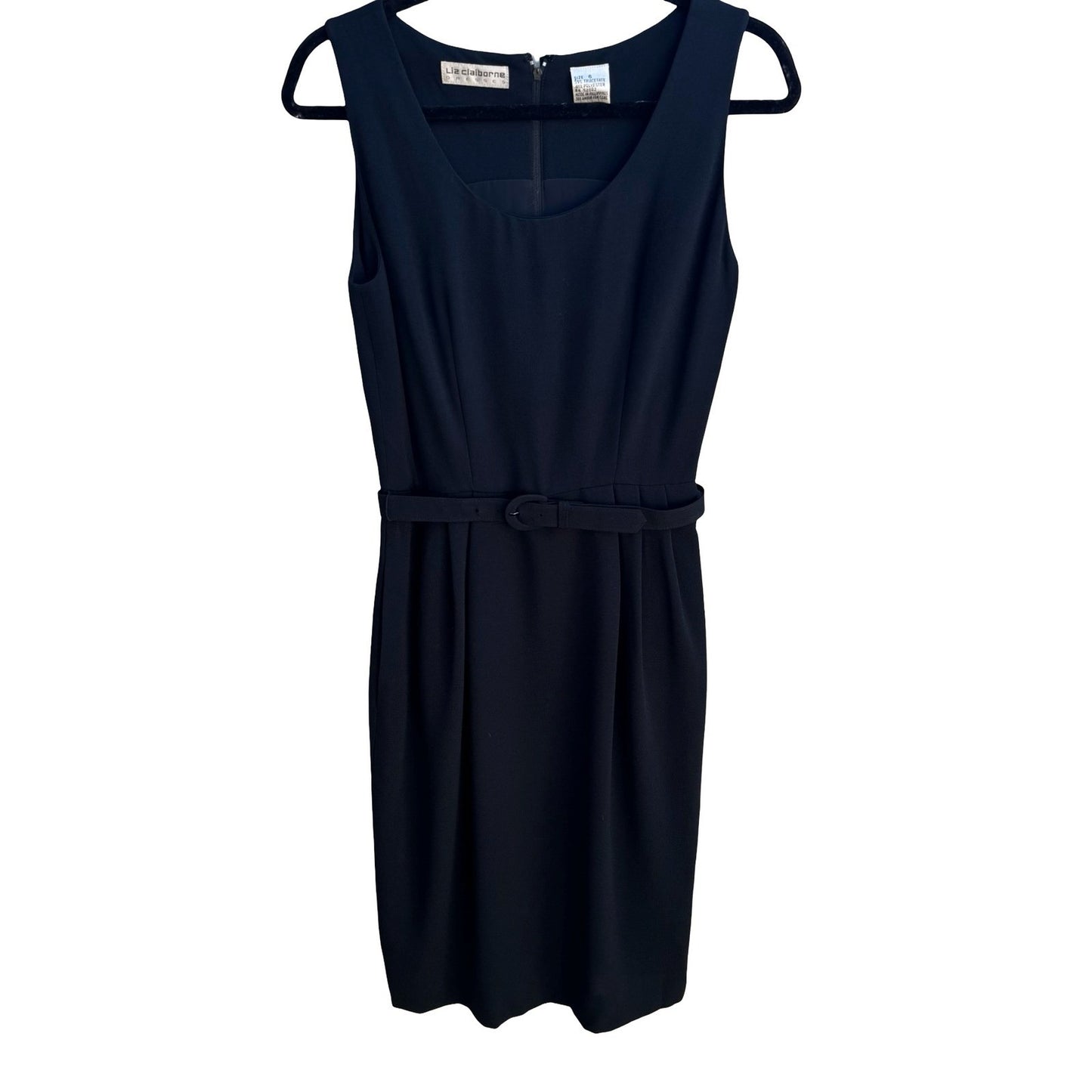 Liz Claiborne Vintage 90s Minimalist Cocktail Career Belted Sheath Dress LBD 6
